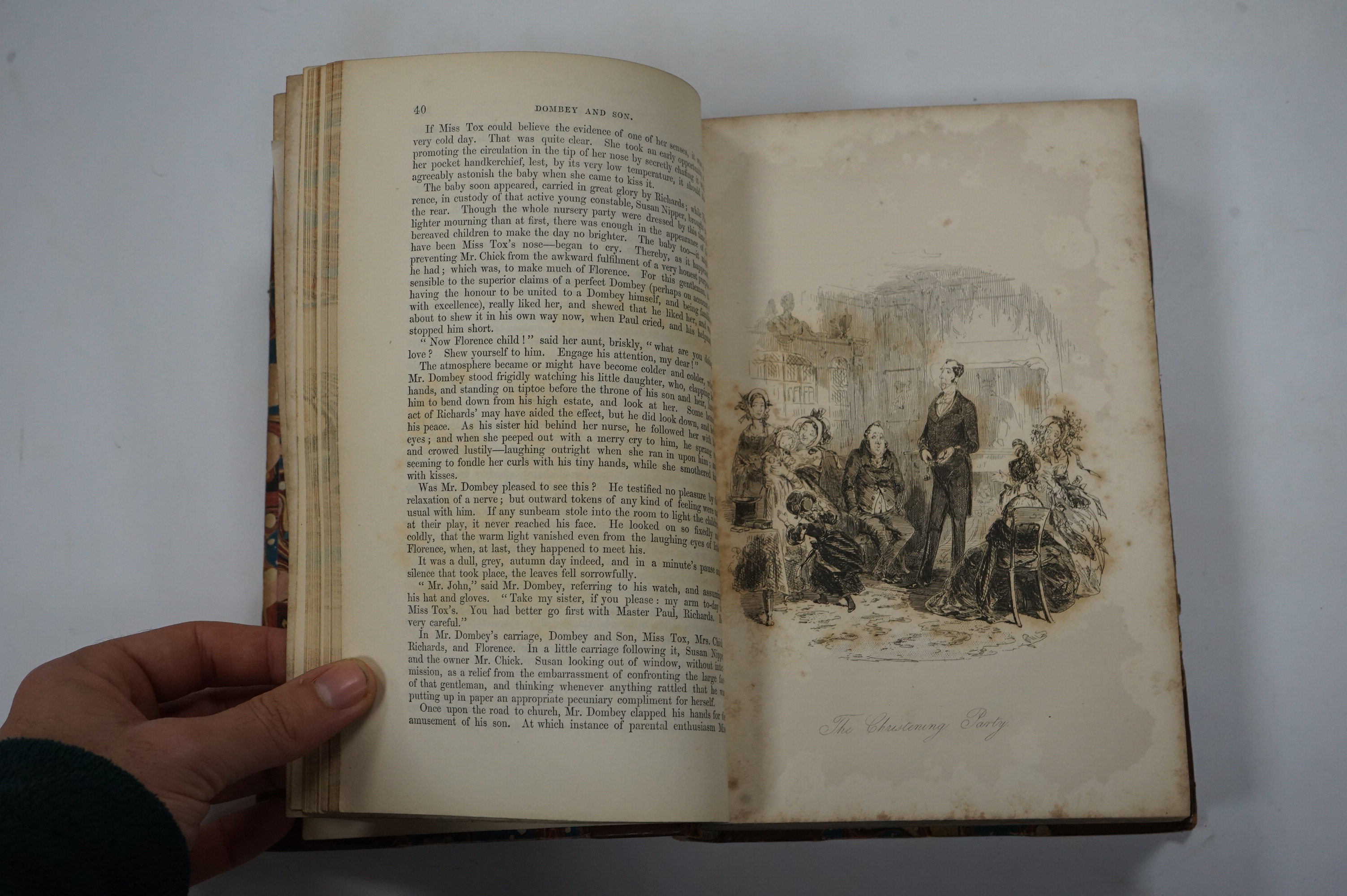 Dickens, Charles - Dombey and Son. First Edition. pictorial engraved and printed titles, 38 other plates (by H.K. Browne), errata leaf and slip (lacks half title); late 19th century half calf and marbled boards, gilt ext